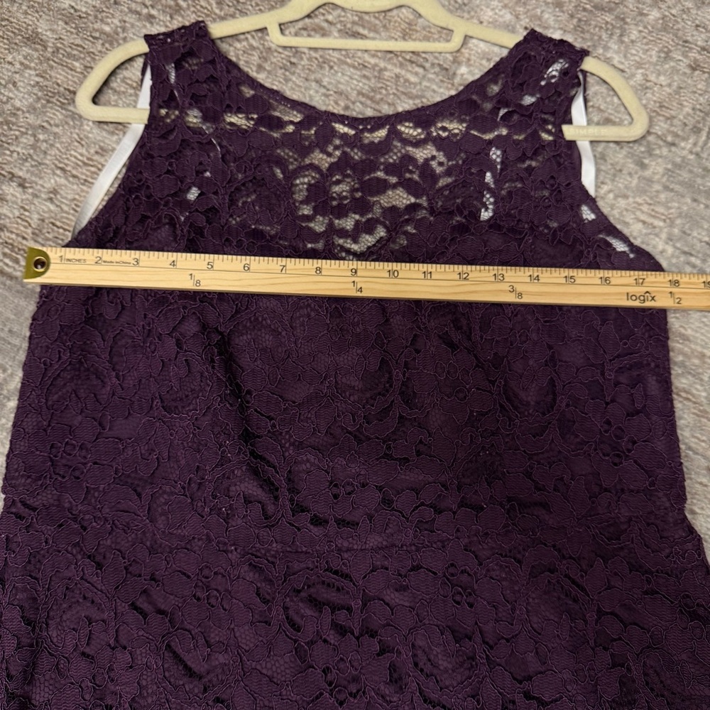 David’s Bridal Plum Elegant Purple Lace Bridesmaid Homecoming Dress - Picture 6 of 9